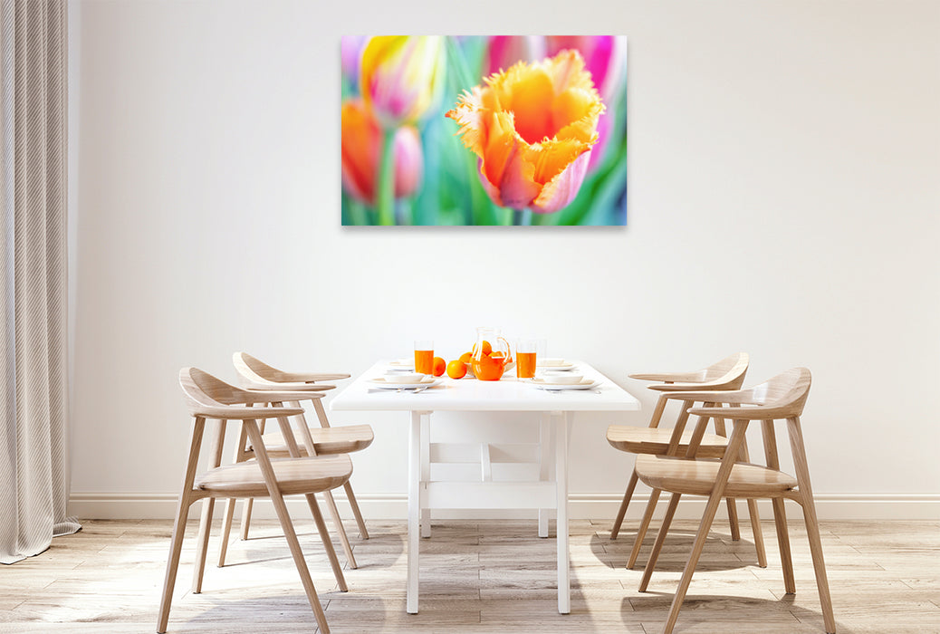 Premium textile canvas Premium textile canvas 120 cm x 80 cm across A motif from the calendar TULIP Colorful messenger of spring 