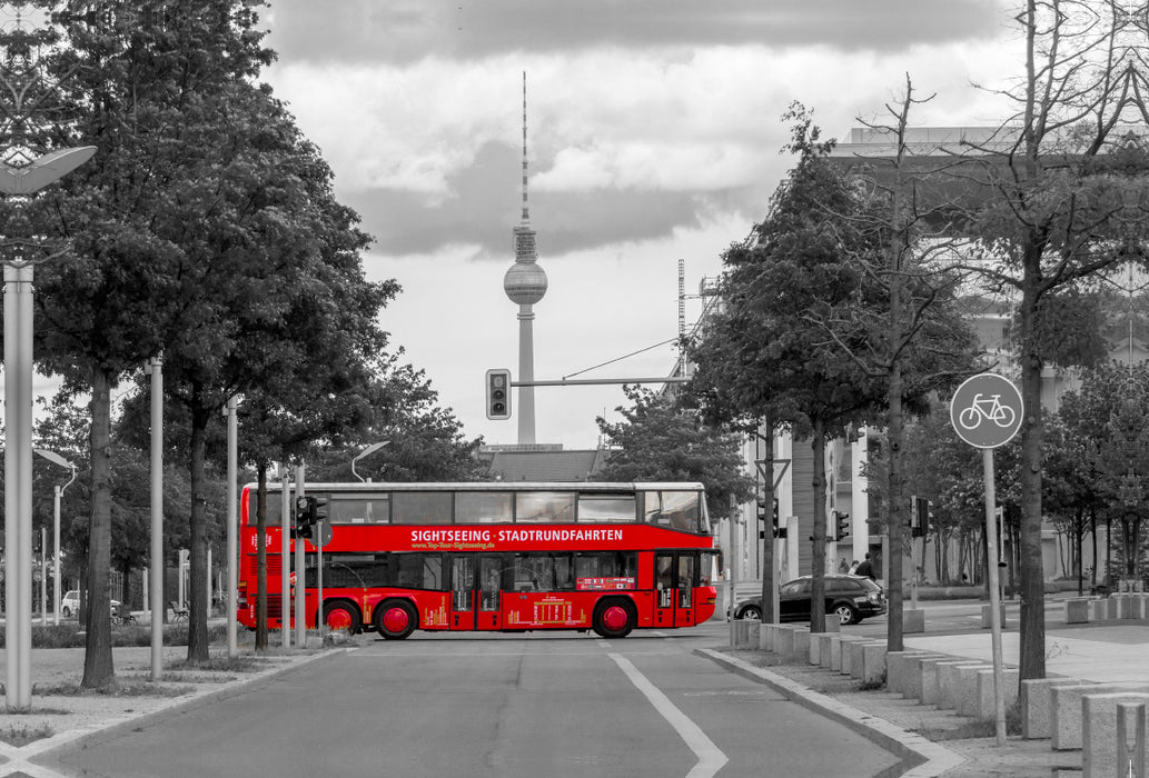 Premium textile canvas Premium textile canvas 120 cm x 80 cm landscape The red bus, Berlin 