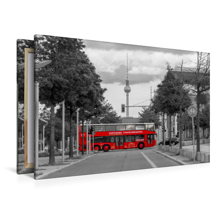 Premium textile canvas Premium textile canvas 120 cm x 80 cm landscape The red bus, Berlin 