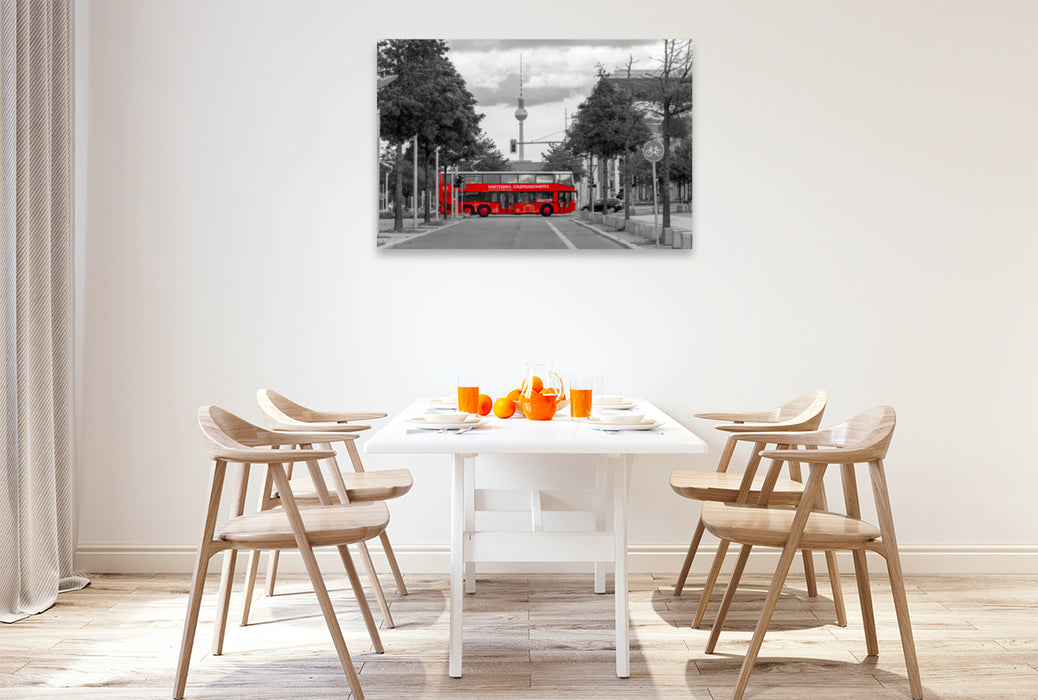 Premium textile canvas Premium textile canvas 120 cm x 80 cm landscape The red bus, Berlin 