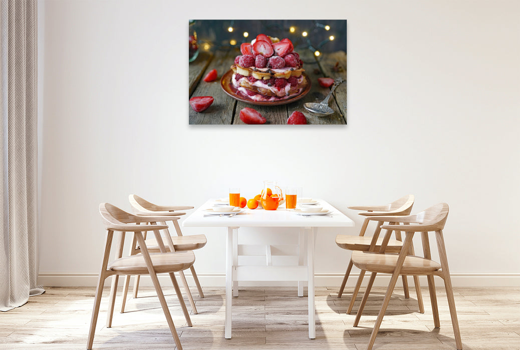 Premium textile canvas Premium textile canvas 120 cm x 80 cm landscape Pan cakes with strawberries 