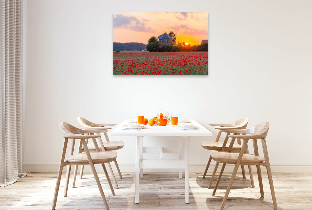 Premium textile canvas Premium textile canvas 120 cm x 80 cm landscape Poppy field at the old windmill in Brockwitz, Coswig (Saxony) 