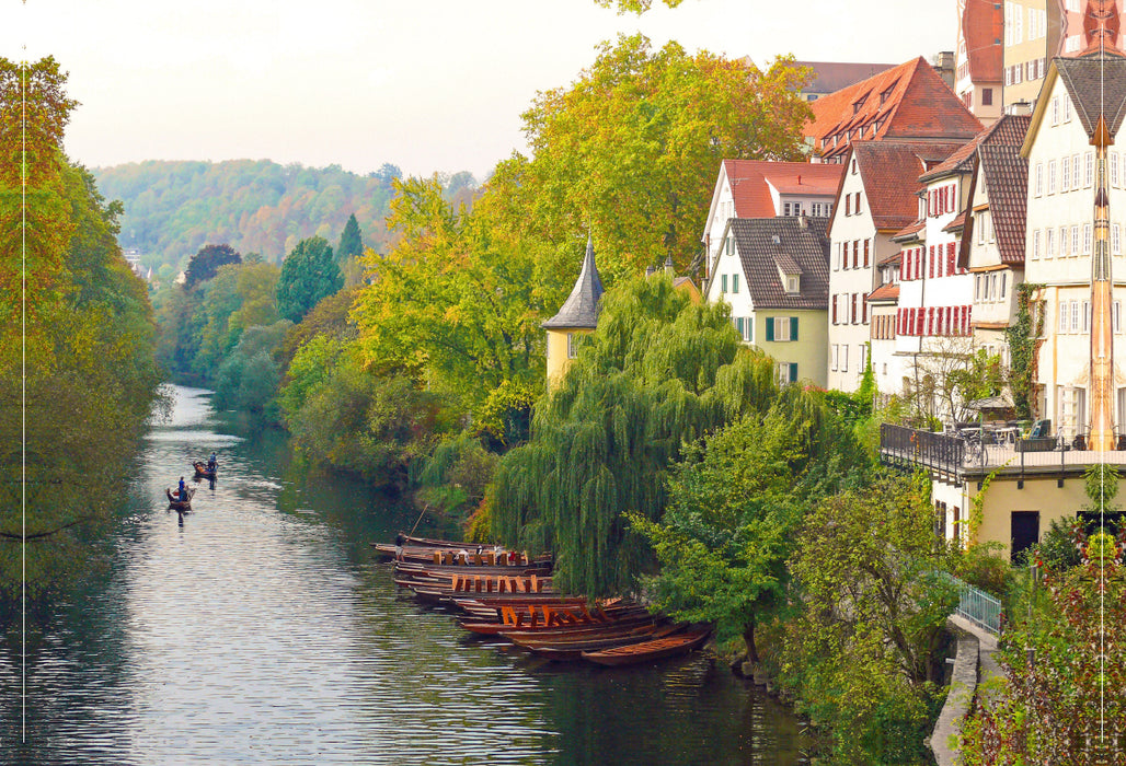 Premium textile canvas Premium textile canvas 90 cm x 60 cm across Tübingen Neckarfront with punts in autumn 