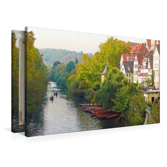 Premium textile canvas Premium textile canvas 90 cm x 60 cm across Tübingen Neckarfront with punts in autumn 