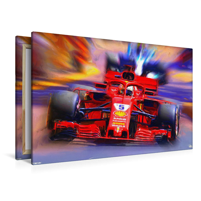 Premium textile canvas Premium textile canvas 120 cm x 80 cm across Vettel is the most successful German Formula 1 racing driver after Michael Schumacher from Kerpen. 