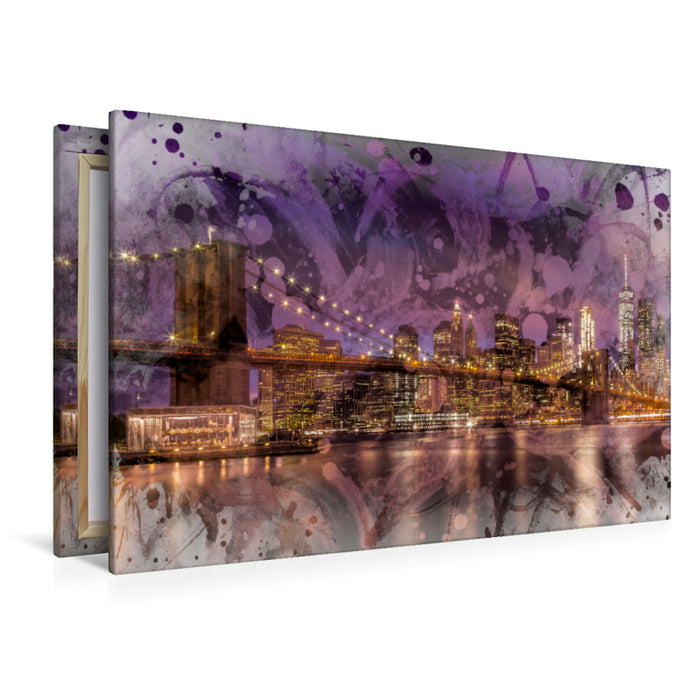 Premium textile canvas Premium textile canvas 120 cm x 80 cm landscape Modern Art BROOKLYN BRIDGE Sunset over New York City 