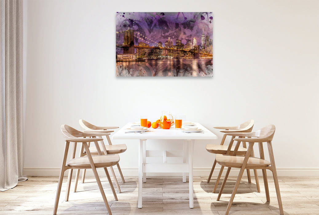 Premium textile canvas Premium textile canvas 120 cm x 80 cm landscape Modern Art BROOKLYN BRIDGE Sunset over New York City 