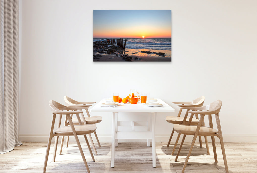Premium textile canvas Premium textile canvas 120 cm x 80 cm landscape Early in the morning on the Baltic Sea beach 