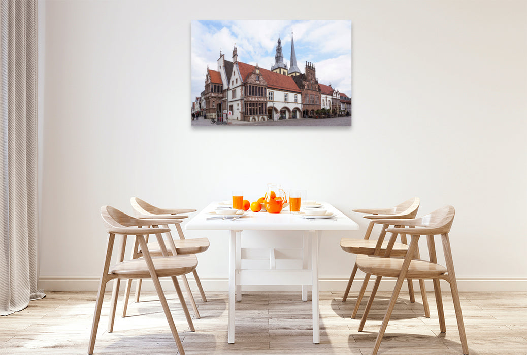 Premium textile canvas Premium textile canvas 120 cm x 80 cm landscape Town Hall, St. Nicolai Church Lemgo 