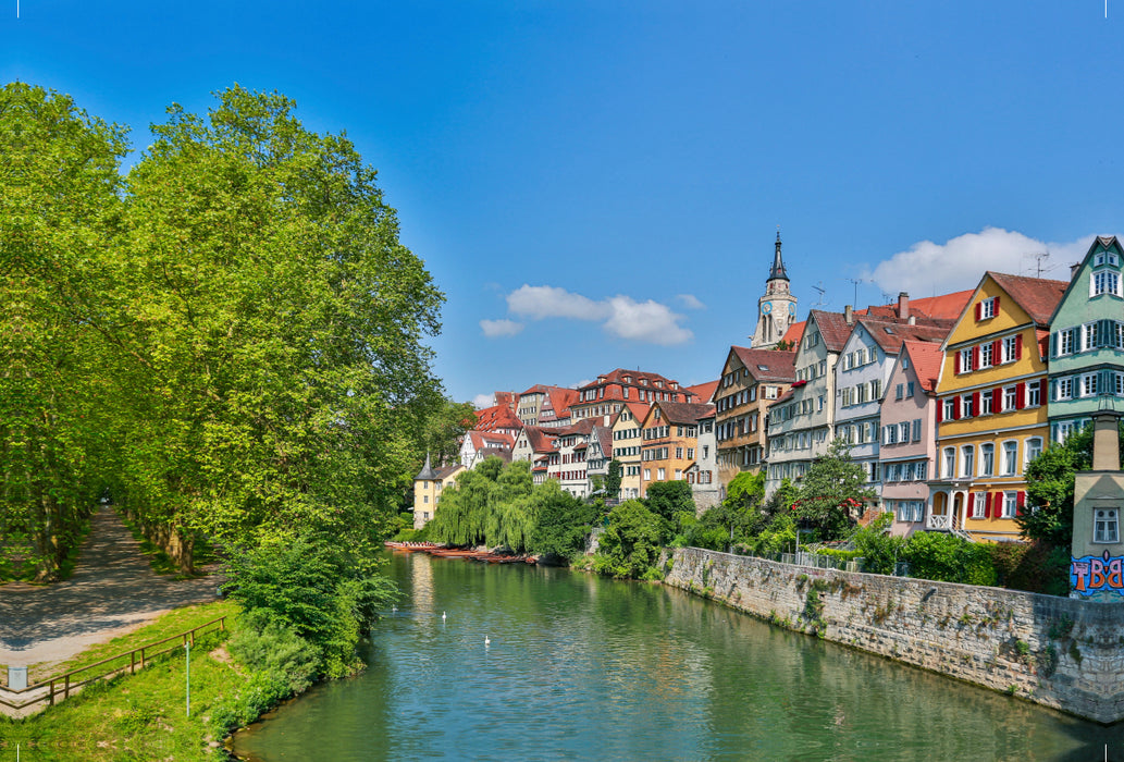 Premium textile canvas Premium textile canvas 120 cm x 80 cm across Tübingen Neckar front with plane tree avenue 