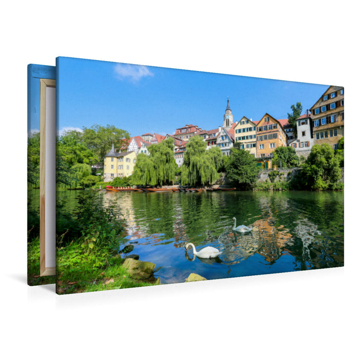 Premium textile canvas Premium textile canvas 120 cm x 80 cm across Tübingen Neckarfront with Hölderlin Tower and collegiate church 