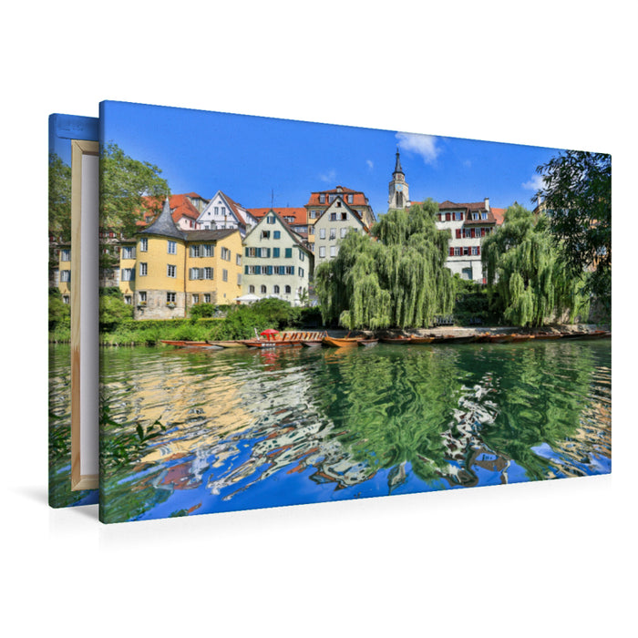 Premium textile canvas Premium textile canvas 120 cm x 80 cm across Tübingen Neckar front with punting pier 