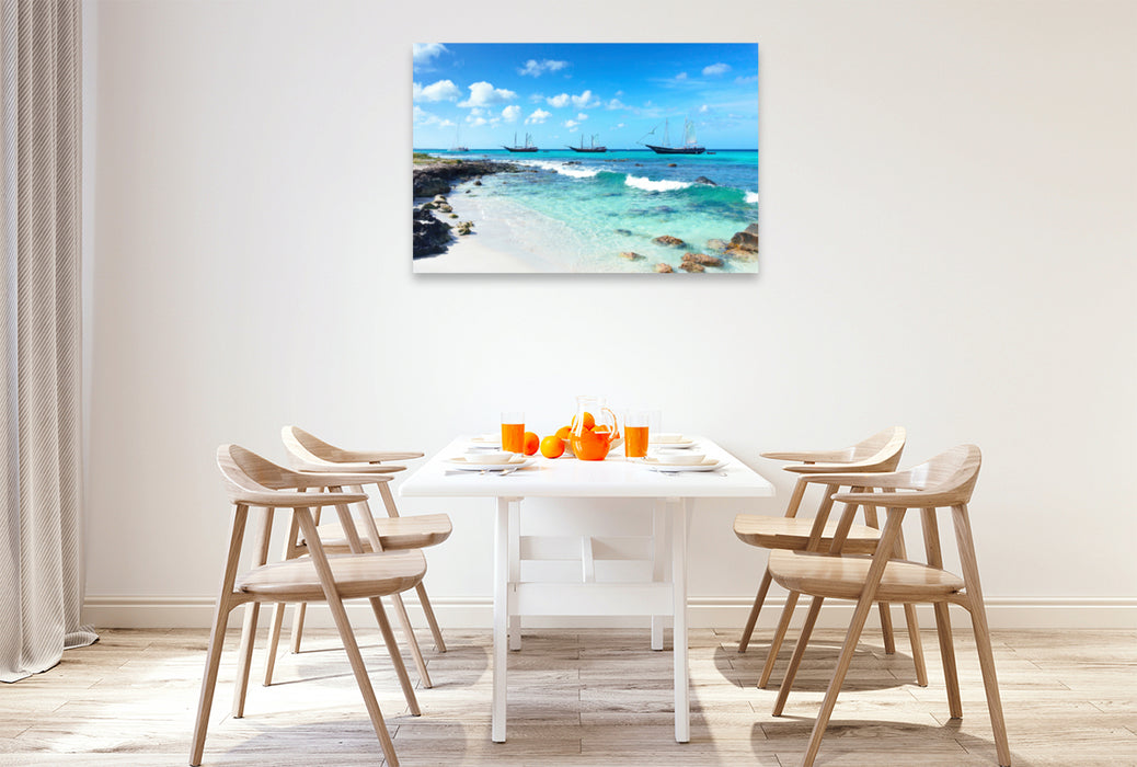 Premium textile canvas Premium textile canvas 120 cm x 80 cm across Snorkeling stop on a sailing trip to Aruba in the Caribbean 