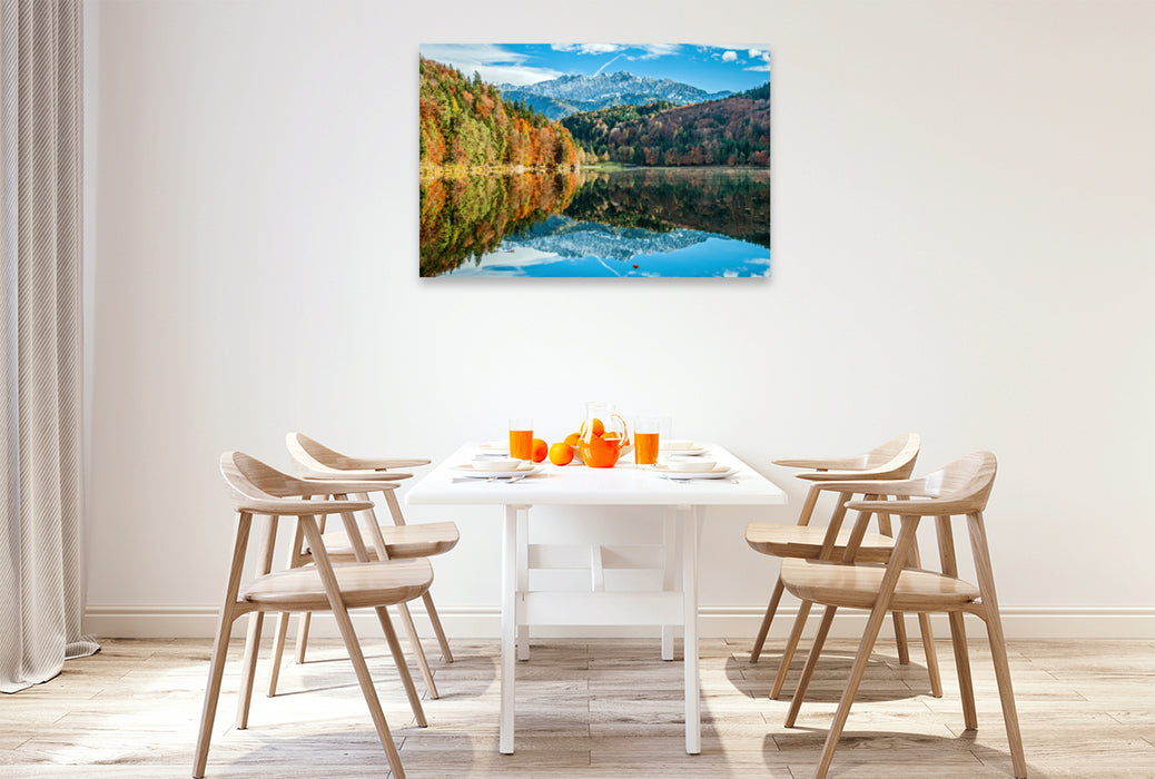 Premium textile canvas Premium textile canvas 120 cm x 80 cm landscape Water reflection at Hechtsee 