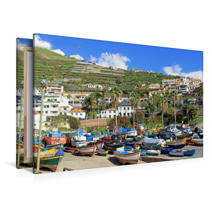 Premium textile canvas Premium textile canvas 120 cm x 80 cm landscape The colorful fishing boats from Câmara de Lobos 