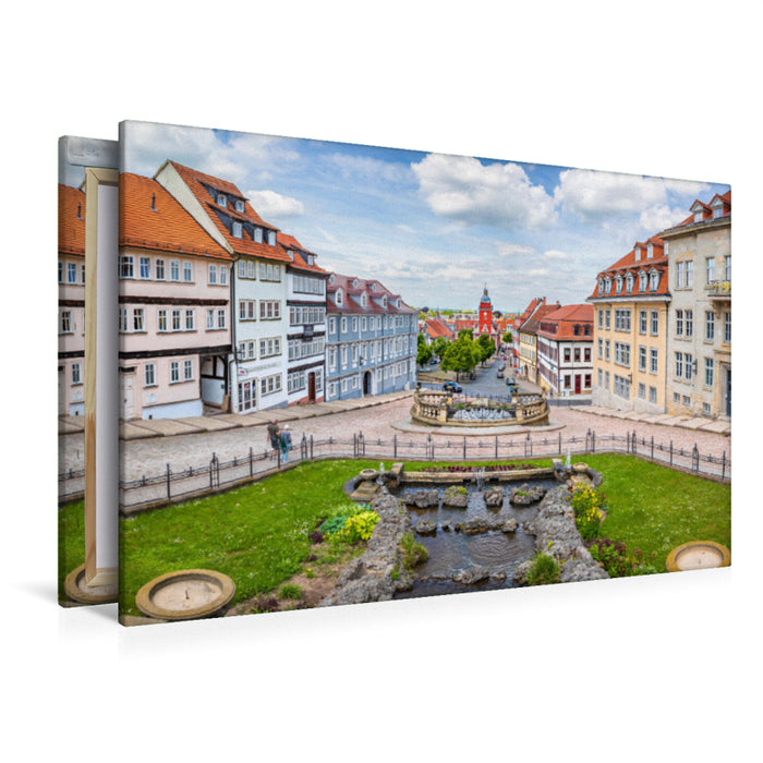 Premium Textil-Leinwand Premium Textil-Leinwand 120 cm x 80 cm quer Wasserkunst Brunnen mit Sicht auf Rathaus