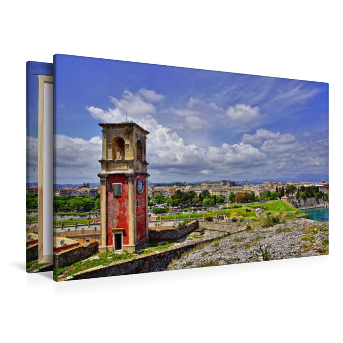 Premium textile canvas Premium textile canvas 120 cm x 80 cm landscape Corfu city 