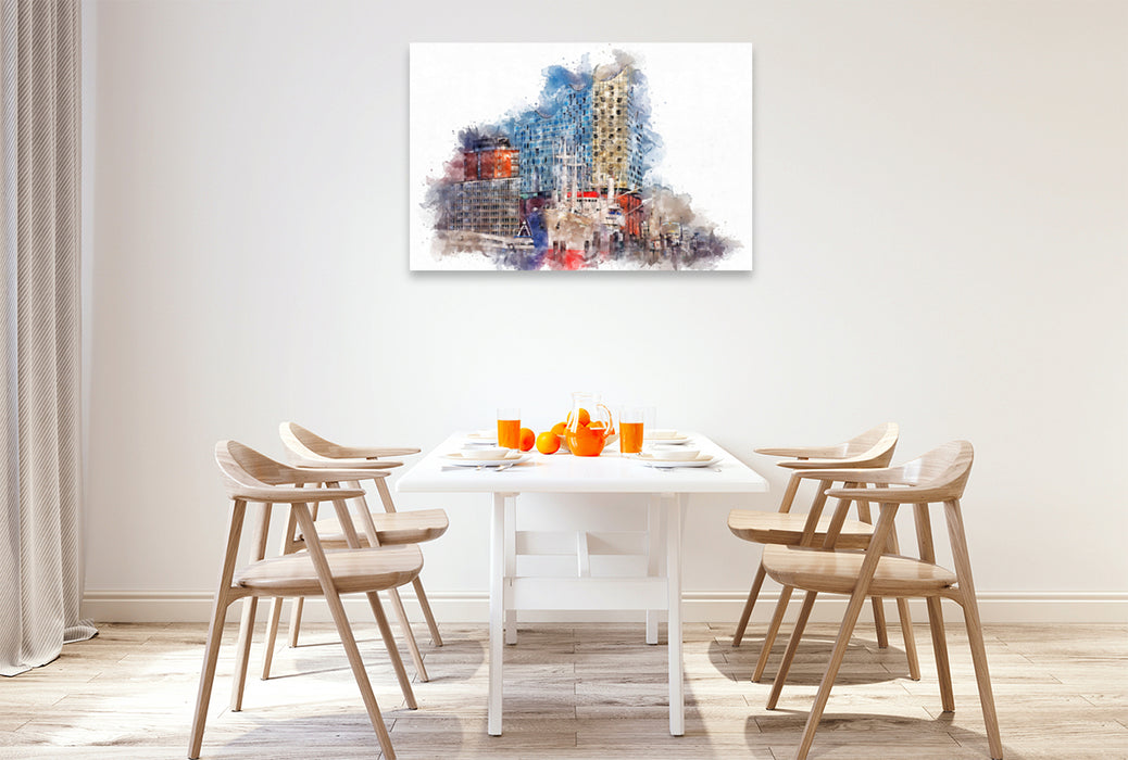 Premium textile canvas Premium textile canvas 120 cm x 80 cm landscape Hamburg Elbphilharmonie 