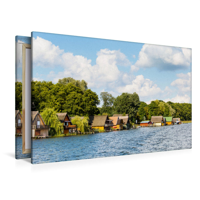 Premium textile canvas Premium textile canvas 120 cm x 80 cm across Boathouses on the Mecklenburg Lake District 