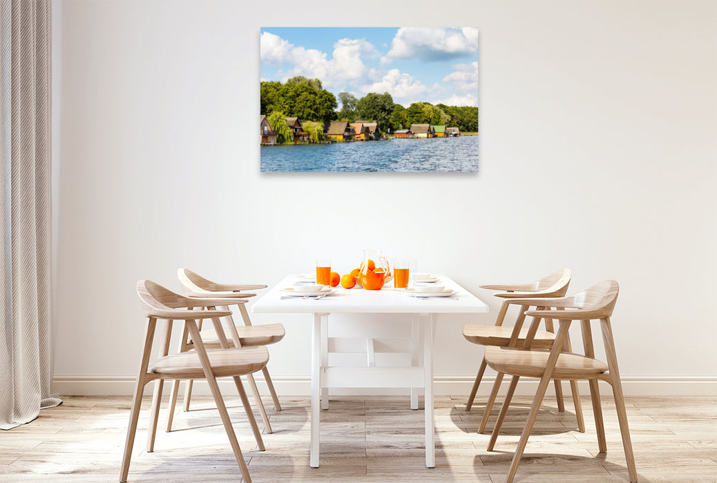 Premium textile canvas Premium textile canvas 120 cm x 80 cm across Boathouses on the Mecklenburg Lake District 