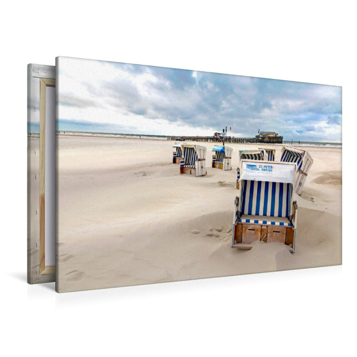 Premium textile canvas Premium textile canvas 120 cm x 80 cm across Beach chairs in the wind 