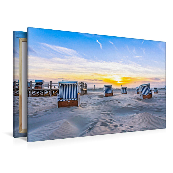 Premium textile canvas Premium textile canvas 120 cm x 80 cm landscape Sunset on the beach 