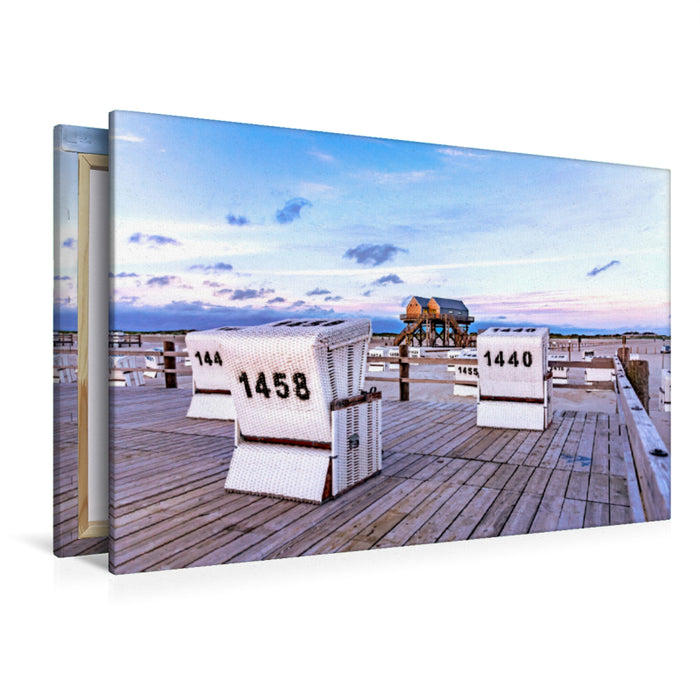 Premium textile canvas Premium textile canvas 120 cm x 80 cm landscape Beach of St. Peter-Ording in the blue hour 