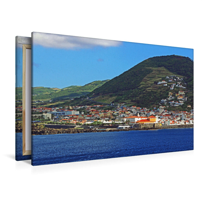 Premium textile canvas Premium textile canvas 120 cm x 80 cm across Velas at the foot of the Pico dos Louros on the Azores island of Sao Jorge 