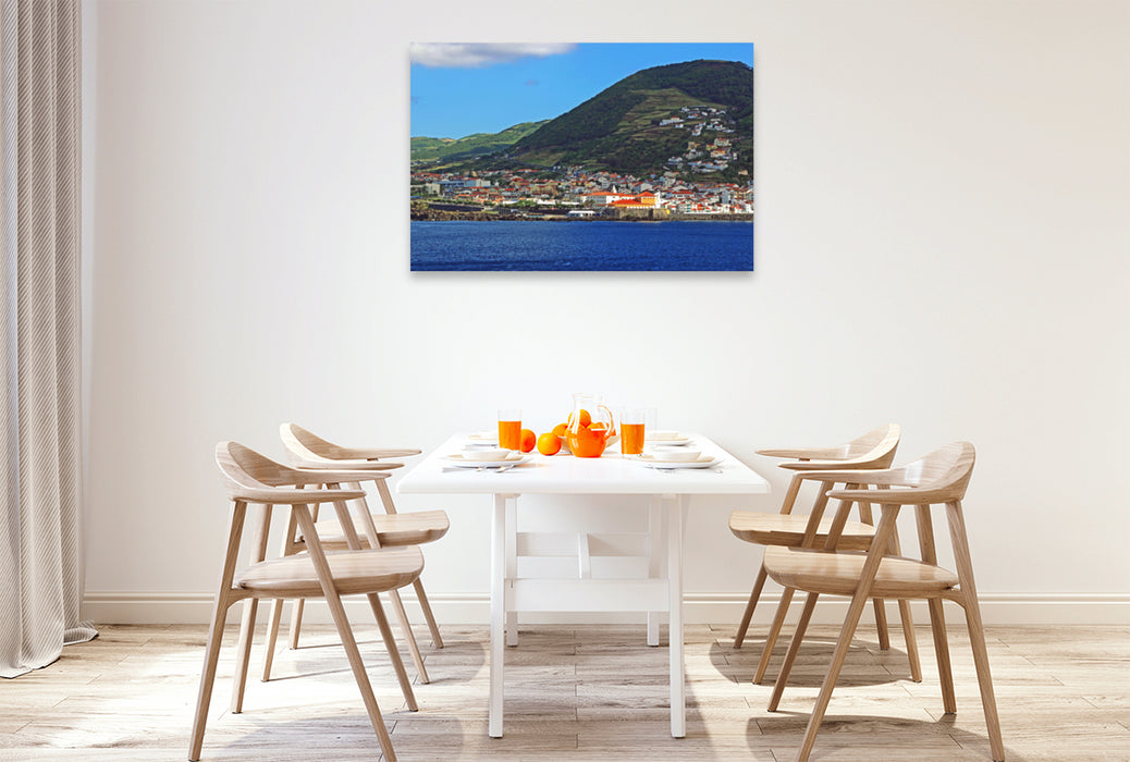 Premium textile canvas Premium textile canvas 120 cm x 80 cm across Velas at the foot of the Pico dos Louros on the Azores island of Sao Jorge 