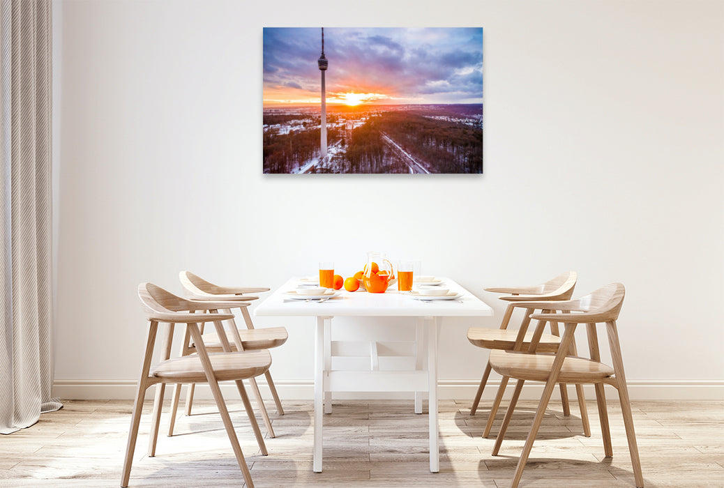 Premium textile canvas Premium textile canvas 120 cm x 80 cm landscape TV tower Stuttgart 