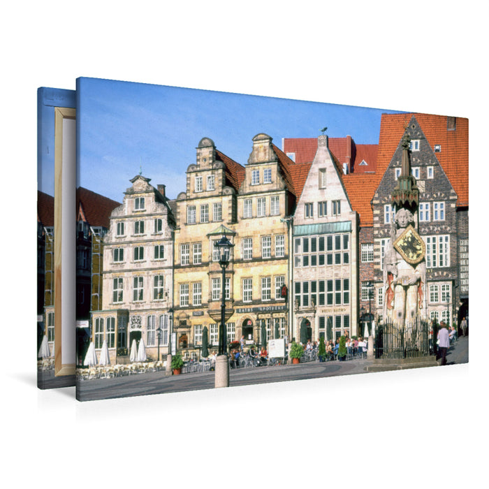 Premium Textil-Leinwand Premium Textil-Leinwand 120 cm x 80 cm quer Altstadt Bremen mit Roland