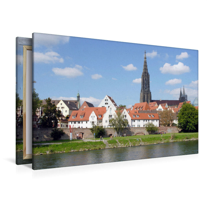 Premium Textil-Leinwand Premium Textil-Leinwand 120 cm x 80 cm quer Stadtansicht Ulm mit Stadtmauer