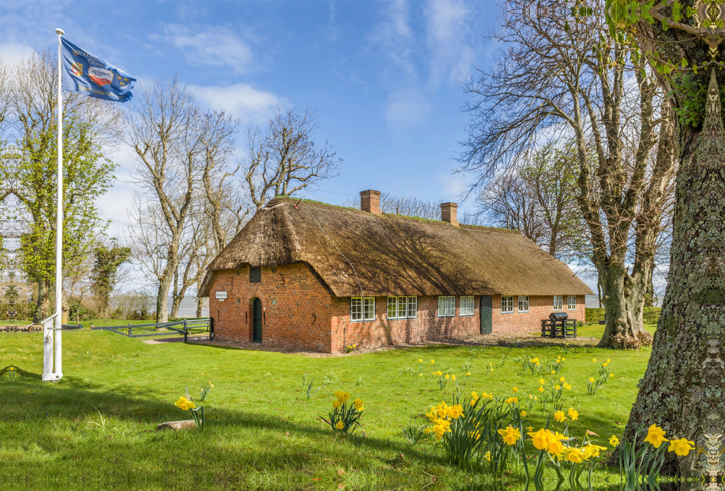 Premium textile canvas Premium textile canvas 120 cm x 80 cm landscape Old Frisian house in Keitum on Sylt 