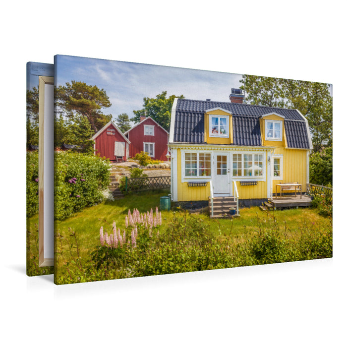 Toile textile haut de gamme Toile textile haut de gamme 120 cm x 80 cm paysage Maison d'été idyllique à Landsort sur l'île de l'archipel d'Öja 