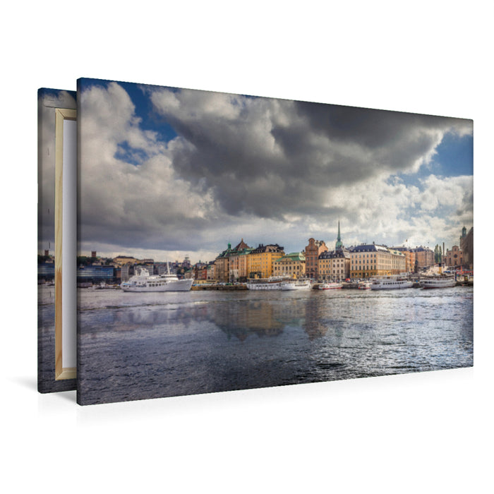 Premium textile canvas Premium textile canvas 120 cm x 80 cm landscape View from Skeppsholmen to the old town Gamla Stan in Stockholm 
