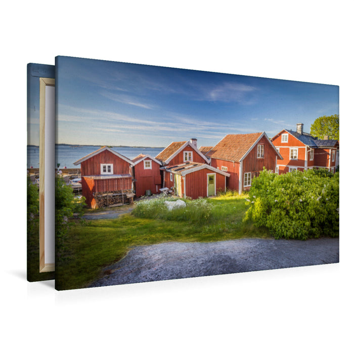 Premium Textil-Leinwand Premium Textil-Leinwand 120 cm x 80 cm quer Alte Fischerhäuser auf der Insel Sandhamn