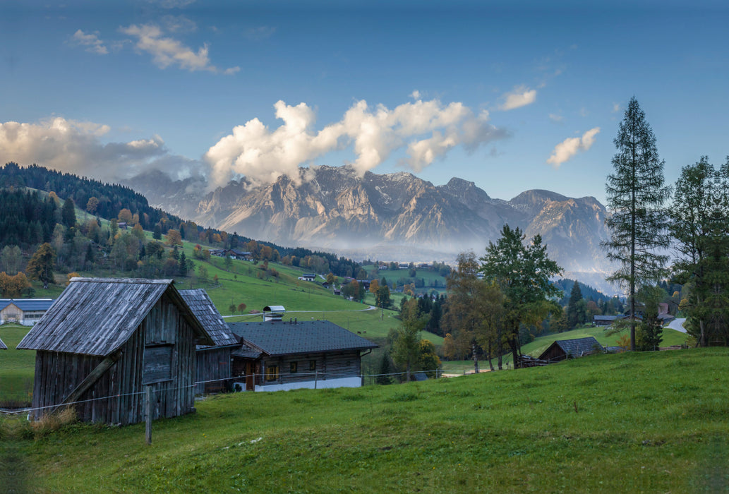 Toile textile premium Toile textile premium 120 cm x 80 cm vue paysage de Schladming au massif du Dachstein 