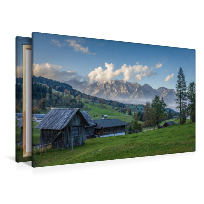 Premium Textil-Leinwand Premium Textil-Leinwand 120 cm x 80 cm quer Blick von Schladming zum Dachstein-Massiv