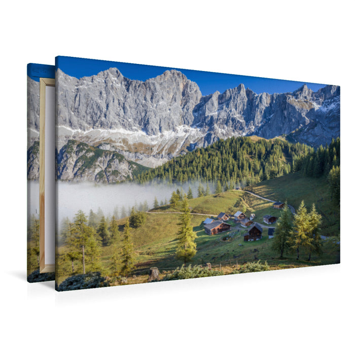 Premium Textil-Leinwand Premium Textil-Leinwand 120 cm x 80 cm quer Neustattalm (1.530 m) vor der Dachstein-Südwand