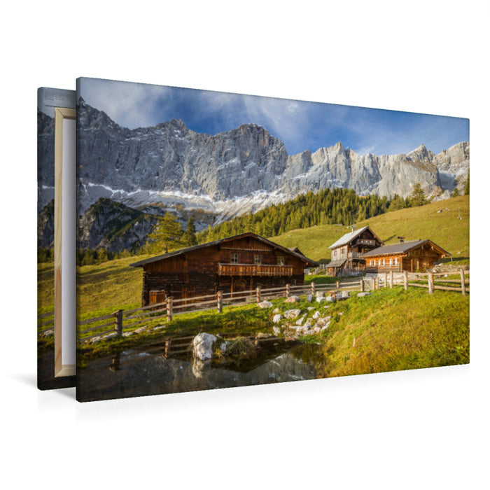 Premium textile canvas Premium textile canvas 120 cm x 80 cm across Neustattalm (1,530 m) in front of the Dachstein south face 