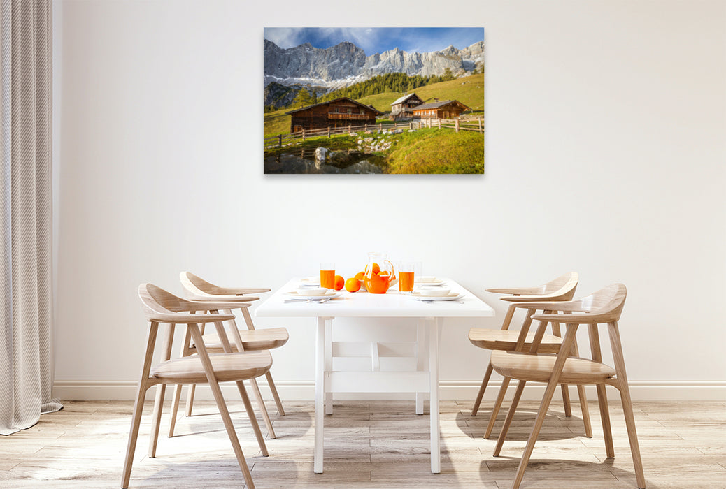 Premium textile canvas Premium textile canvas 120 cm x 80 cm across Neustattalm (1,530 m) in front of the Dachstein south face 