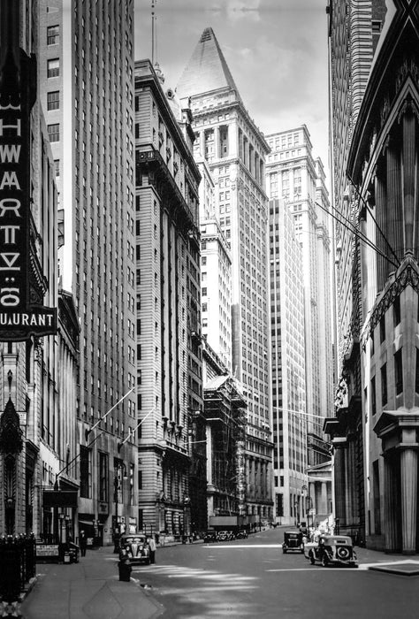 Toile textile haut de gamme Toile textile haut de gamme 80 cm x 120 cm de haut Broad Street regardant vers Wall Street, Manhattan, 1936 