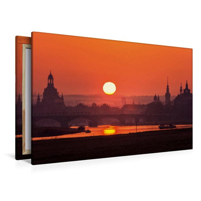 Premium Textil-Leinwand Premium Textil-Leinwand 120 cm x 80 cm quer Sonnenuntergang über der Altstadt Dresden