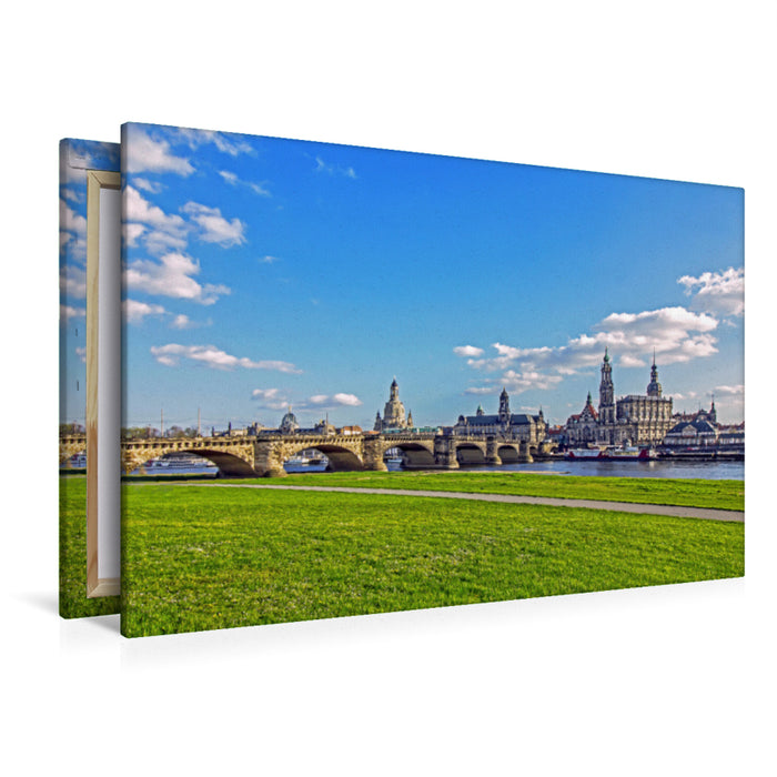 Premium Textil-Leinwand Premium Textil-Leinwand 120 cm x 80 cm quer Faszinierende Landschaften aus nah und fern - Canaletto-Blick auf die Dresdner Altstadt