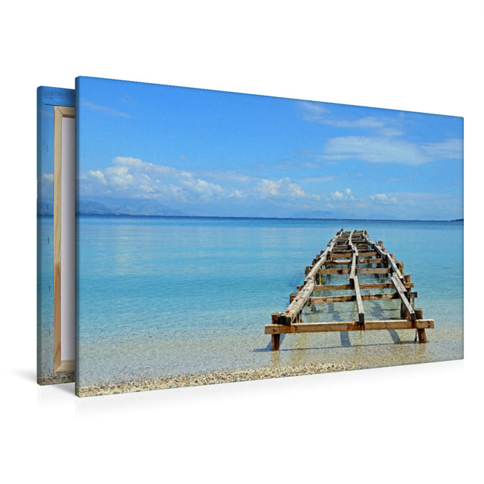 Premium Textil-Leinwand Premium Textil-Leinwand 120 cm x 80 cm quer Holzsteg im Meer