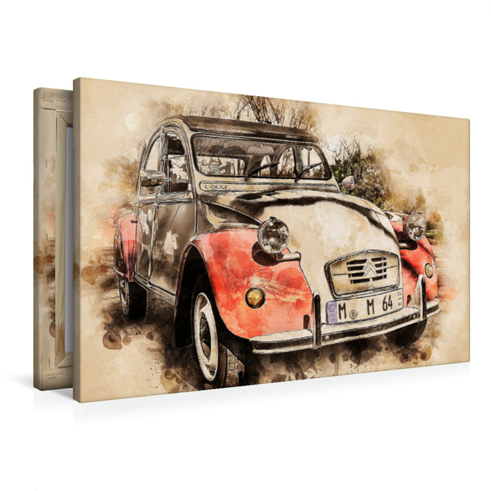 Premium Textil-Leinwand Premium Textil-Leinwand 90 cm x 60 cm quer Ein Motiv aus dem Kalender Die Ente, Deux Chevaux, 2CV