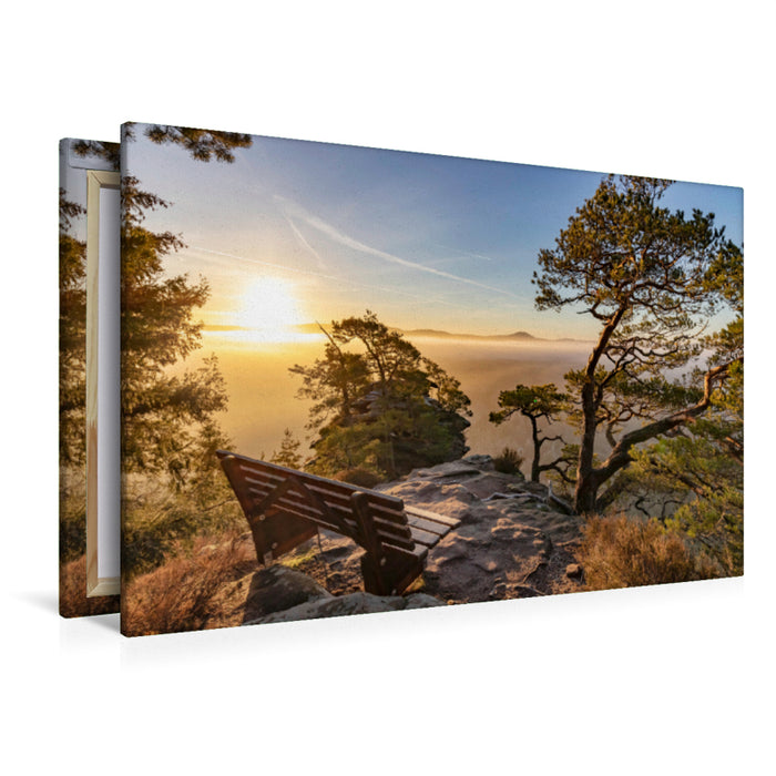 Premium Textil-Leinwand Premium Textil-Leinwand 120 cm x 80 cm quer Blick vom Schlüsselfelsen in den Sonnenaufgang