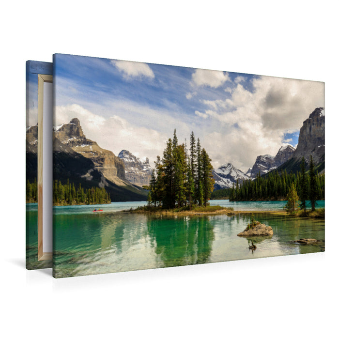 Premium Textil-Leinwand Premium Textil-Leinwand 120 cm x 80 cm quer Traumziel Spirit Island, Maligne Lake