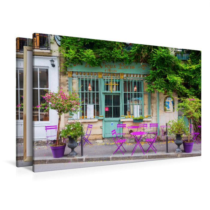 Premium Textil-Leinwand Premium Textil-Leinwand 120 cm x 80 cm quer malerisches Cafe in Paris