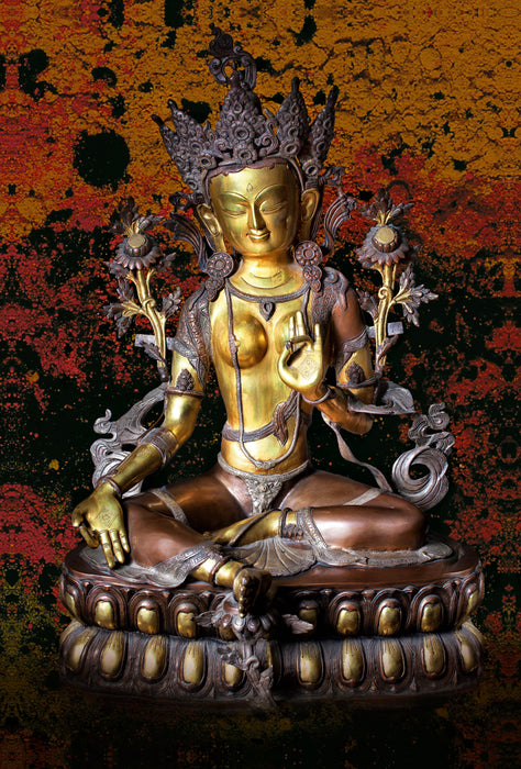 Toile textile premium Toile textile premium 80 cm x 120 cm de haut Tara verte, la femme Bouddha de la compassion 